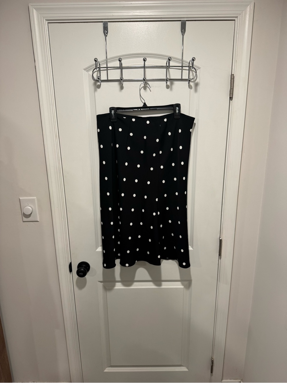 Ann Taylor Black Midi Skirt with White Polka Dots